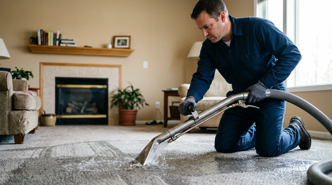 Water damage restoration technician working near Findlay, IL